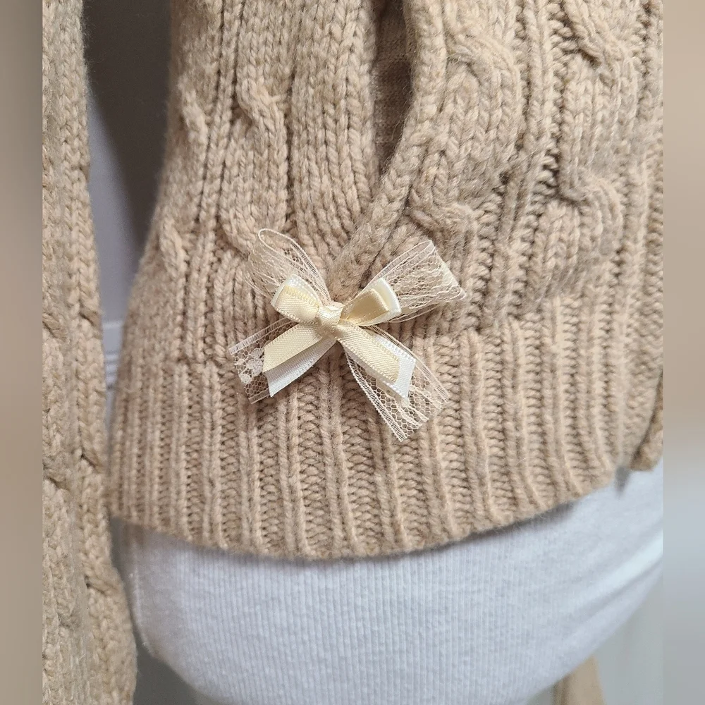 ♡ Y2K ♡ Hollister Tan Wool & Rabbit Hair Zip Down Hooded Babydoll Sweater 2000s - Picture 5 of 13